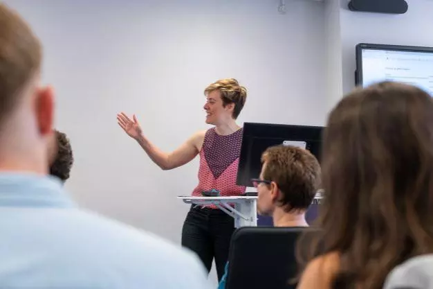 DSPI doctoral students in a lecture room